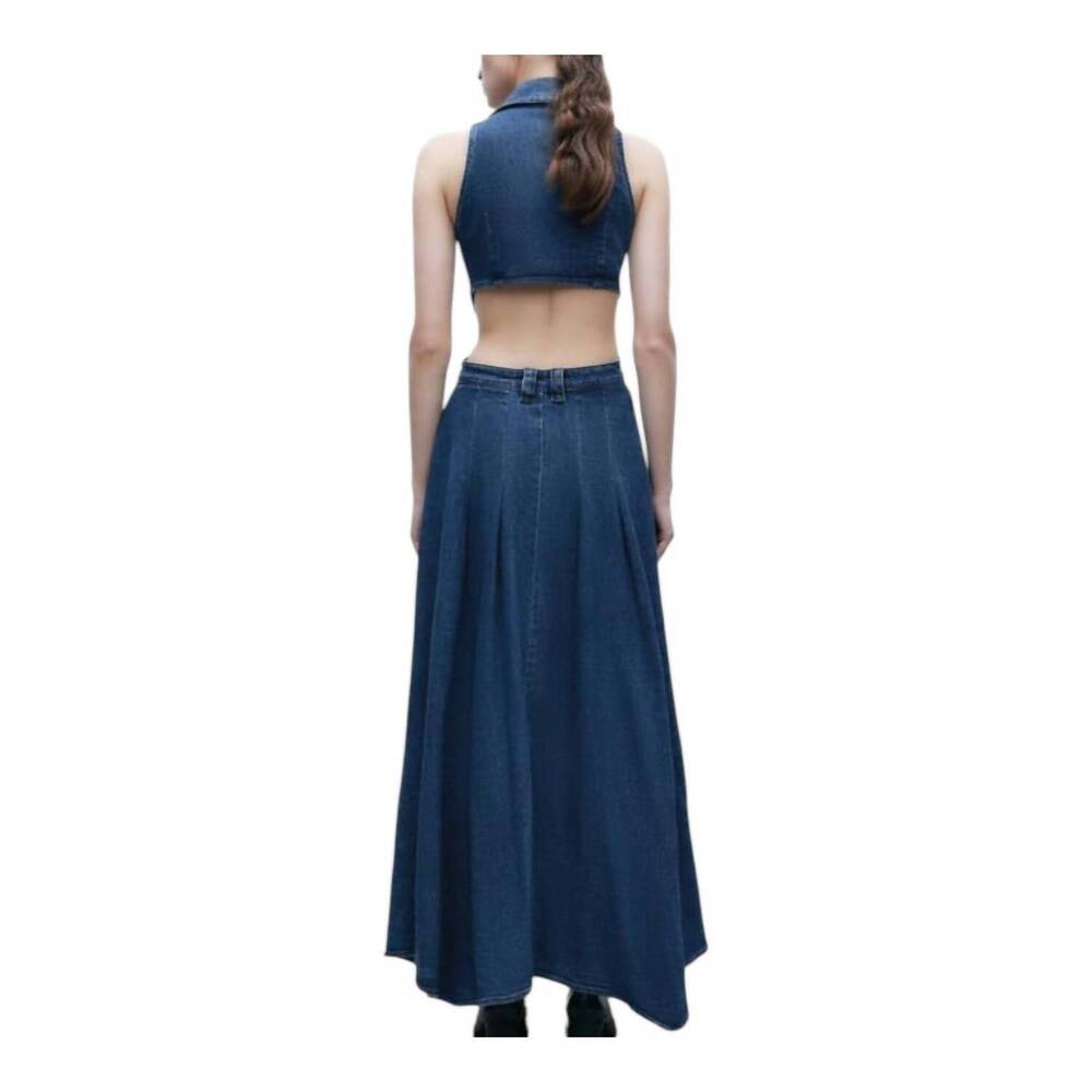 NEW URBAN REVIVO cut out stretchy sleeveless maxi denim dress with artistic butt - Picture 2 of 3